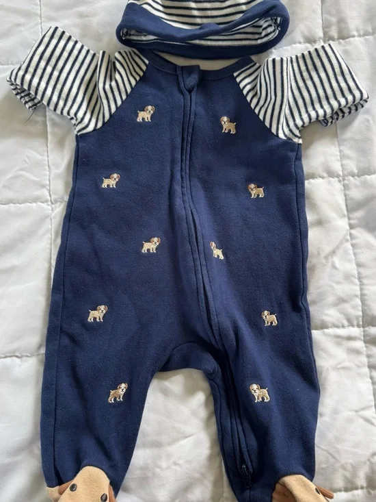 Neutral Paw & Stripe Baby Onesie Bundle - Blue, Tan, Brown