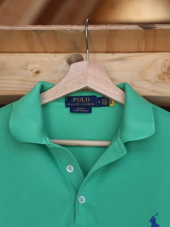 Polo Ralph Lauren Slim Fit Stretch Mesh Polo Shirt Green Blue Pony Men’s M