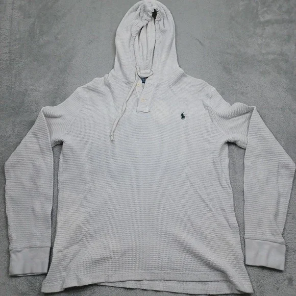 Vintage Polo Ralph Lauren Sweater Mens XL Gray Waffle Knit Hoodie Pullover