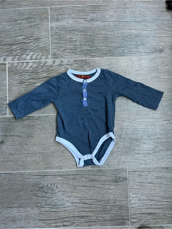 7 for All Mankind Blue Heather Henley baby bodysuit