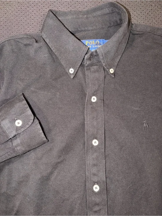 Polo Ralph Lauren Men's Medium Knit Oxford Button-Down Long Sleeve Shirt Black