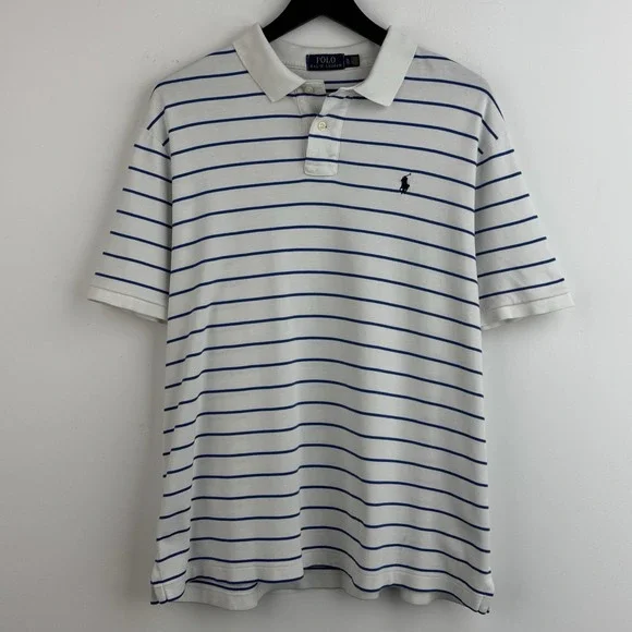 Polo Ralph Lauren Performance Shirt Mens XL White Blue Stripe Golf Short Sleeve
