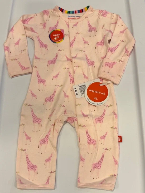 Magnetic Me Pink Giraffe-Print Footie One-Piece (0-3 mo)