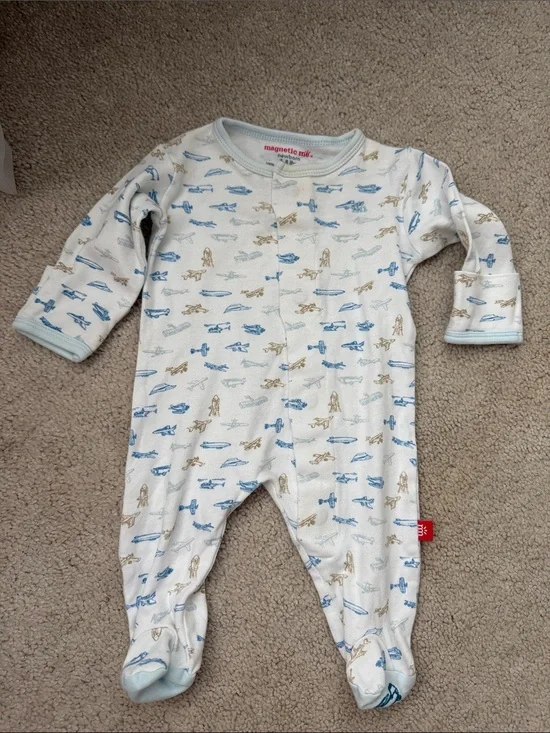 Magnetic Me Cream One-Piece with Blue & Tan Airplane Print