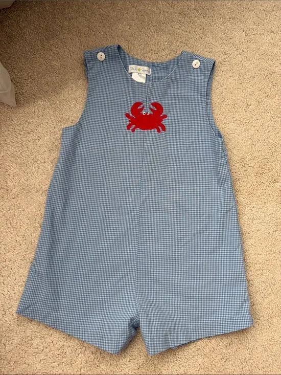 Blue Gingham Crab Applique Jon Jon