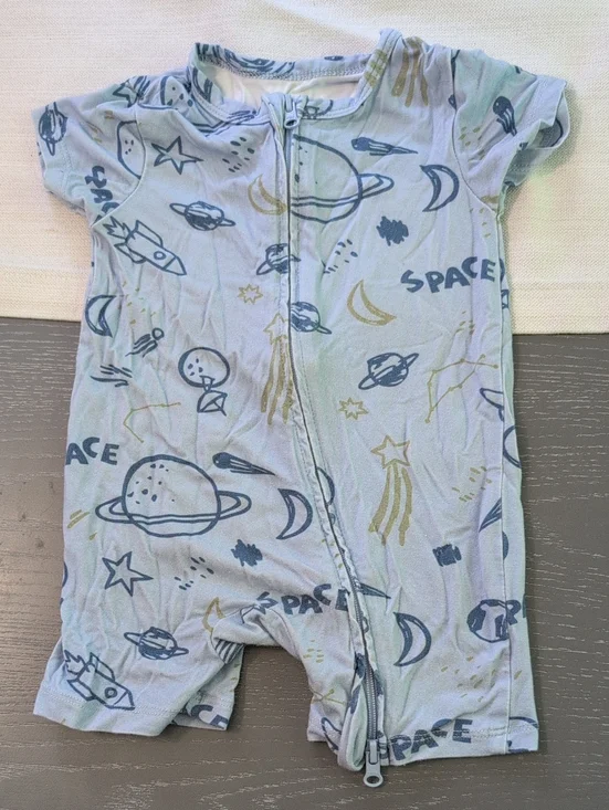 Kids Space Print Short Sleeve One-Piece in Light Blue