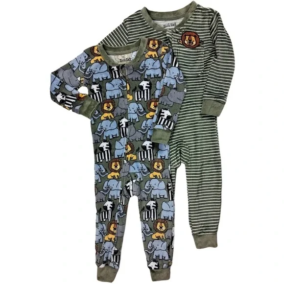 Mick Mack Ltd Baby Boy 12 Mos Velour Safari Sleeper Outfit Lot Open Feet Green