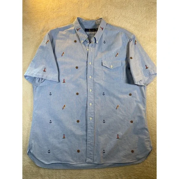 Polo Ralph Lauren Nautical Embroidery SZ XXL Button Up Shirt 100% Cotton