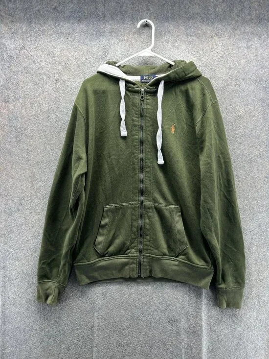 Polo Ralph Lauren Hoodie Mens XL Green Full Zip Fleece Drawstring Logo Pockets