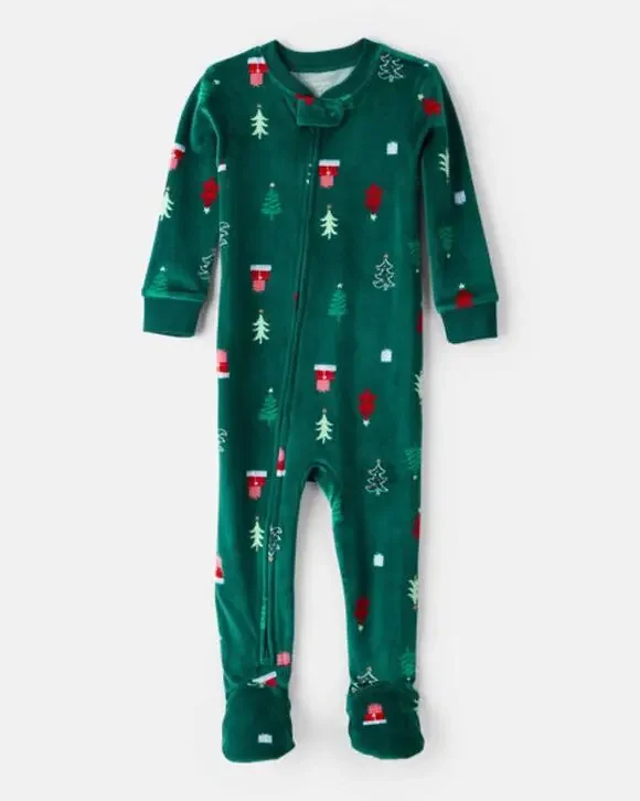NEW! 2T Carter's Baby Velour Long-Sleeve Snug Fit One-Piece Christmas Pajamas