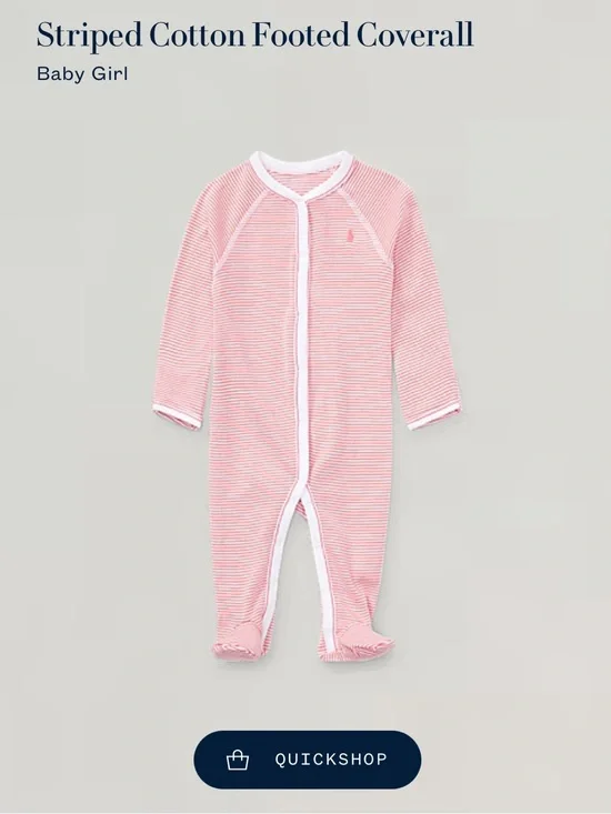 Ralph Lauren Pink & White Striped Footed Cotton Coverall 0-3 months