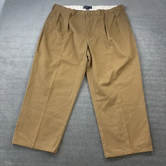 Vintage Polo Ralph Lauren Pant Mens 40x26 Beige Doubled Pleated Chino Baggy Y2K