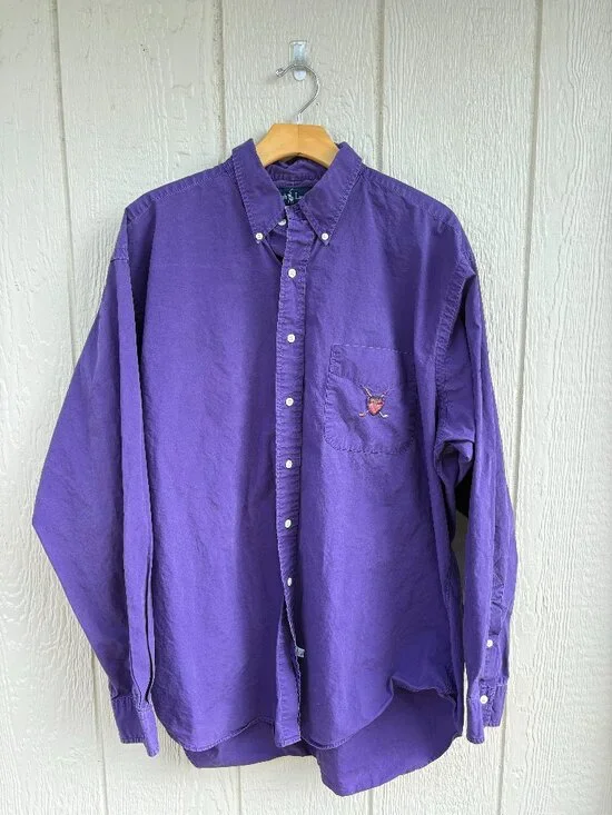 Vintage Polo Ralph Lauren Button Down Shirt Men's XL Purple Preppy Crest Cotton