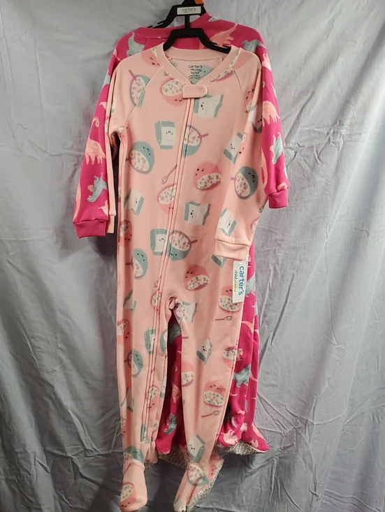 Carter's Pink and Hot Pink Footed Pajamas with Breakfast Print