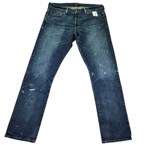 Polo Ralph Lauren Hampton Straight Jeans 36x32 Paint Splatter Dark Indigo NWT