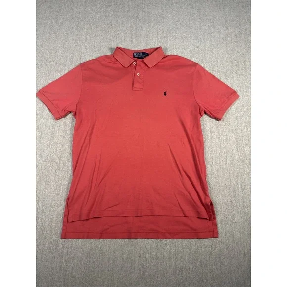 Polo Ralph Lauren Men's M Polo Shirt Coral Pink Navy Pony‎ Short Sleeve Collared
