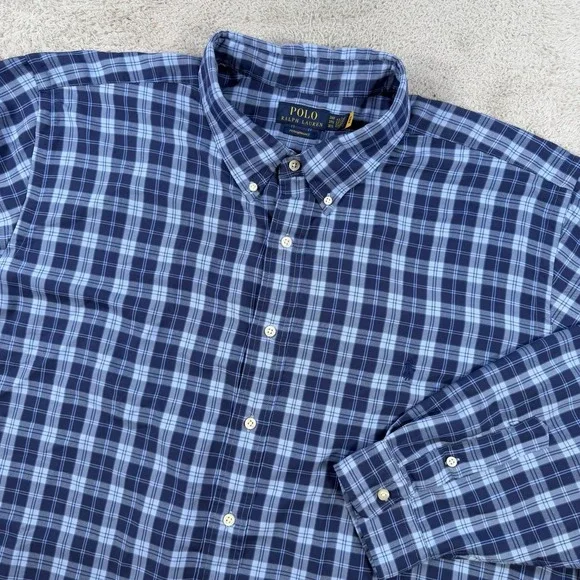 Polo Ralph Lauren Shirt Mens 3XB Blue Plaid Performance Button Down Pony