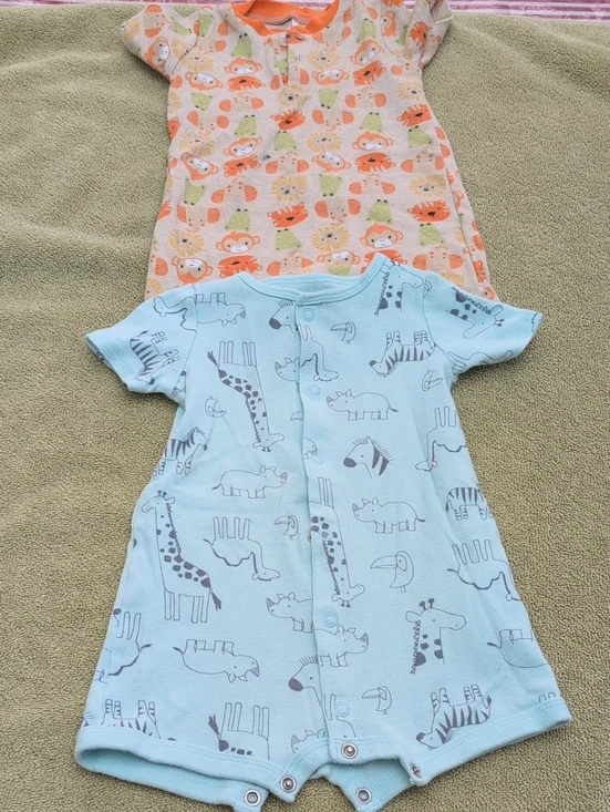 Soft Blue Safari Short-Sleeve Baby Romper