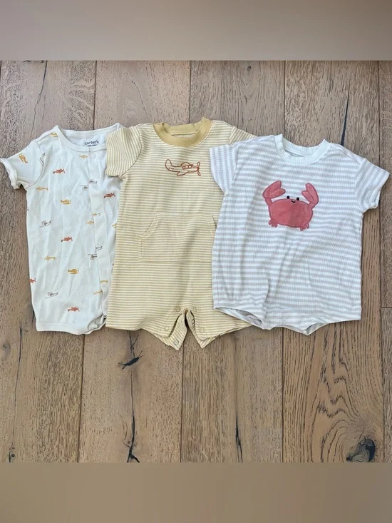 Carter’s 3-6 Month Baby Boy Girl Romper One Piece Summer Airplane Crab Stripe