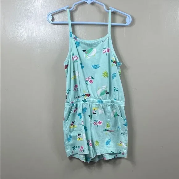 Wonder Nation Girls 5T Tropical Island Print Romper - Baby Jade