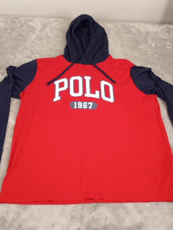 Ralph Lauren Polo 1967 Two-Tone Hooded Sweatshirt - Red & Navy Size Large