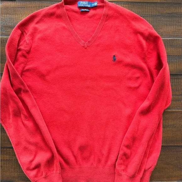 Polo by Ralph Lauren Men's Bright Red V-Neck Sweater
