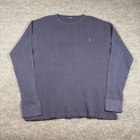 Polo Ralph Lauren Shirt Mens XL Waffle Knit Thermal‎ Long Sleeve Blue Red Pony