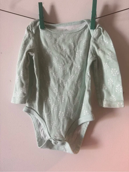 cloud island Mint Green Floral Long-Sleeve Baby One-Piece