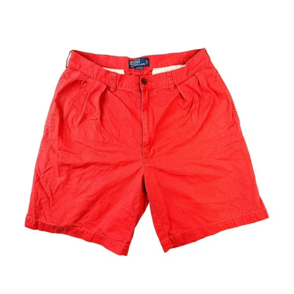 Polo Ralph‎ Lauren Tyler Short Mens 35 Red Cotton Pleated Classic Chino Shorts