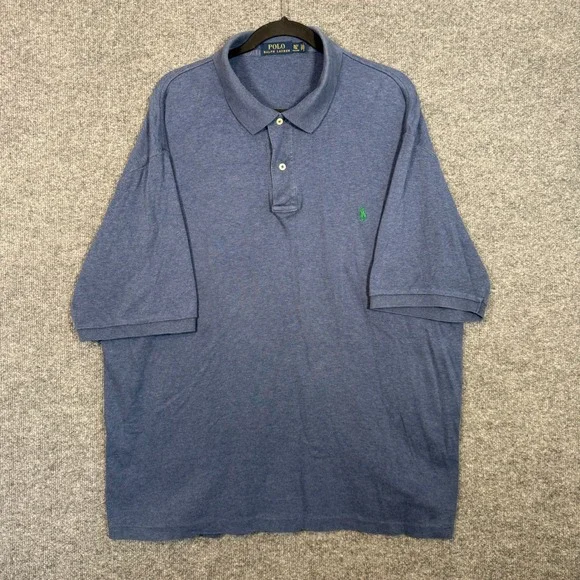 Polo Ralph Lauren Polo Shirt Mens XL Tall Blue Heathered Cotton Green Pony‎