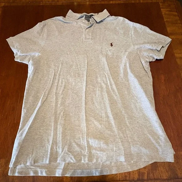 Polo‎ Ralph Lauren Gray Pony Logo Polo Shirt XL Custom Fit Classic Preppy
