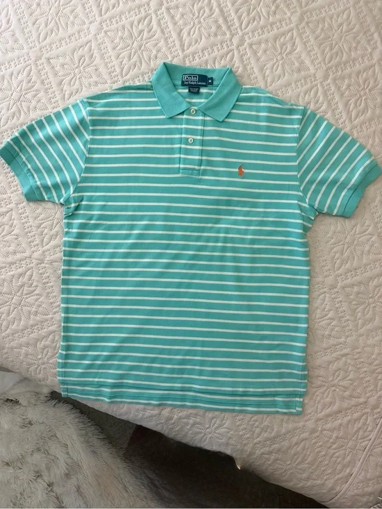 Ralph Lauren Seafoam Green & White Striped Polo Shirt