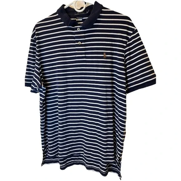 Polo Ralph Lauren Mens XL Striped Polo Pima Soft Touch Blue White Short Sleeve