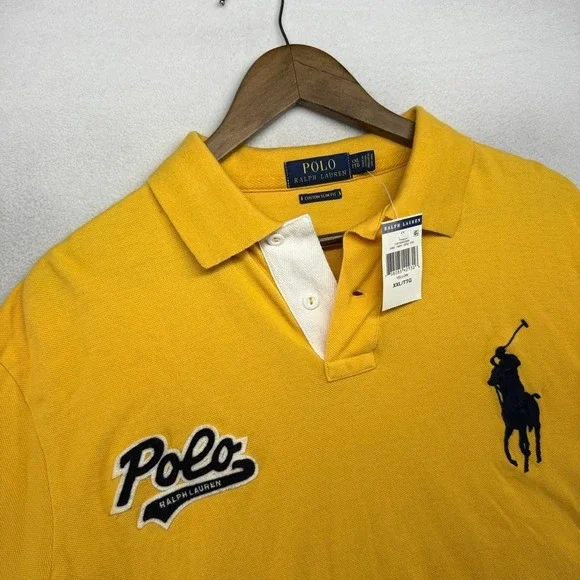 Ralph Lauren Polo Mens 2XL XXL Yellow Big Pony Spellout Logo Rugby Solid NEW