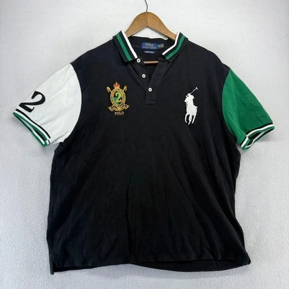 Ralph Lauren Polo Shirt Men's 2XL Black Green Big Pony Crest Embroidered Logo