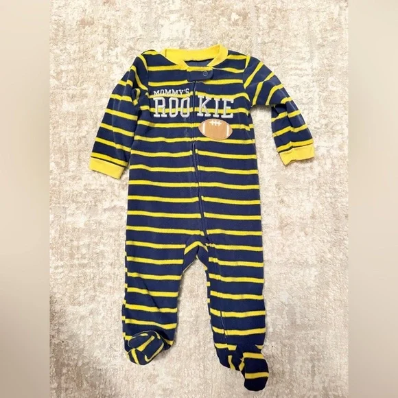 Carter's Navy and Yellow Striped Fleece Footie size 6/9M