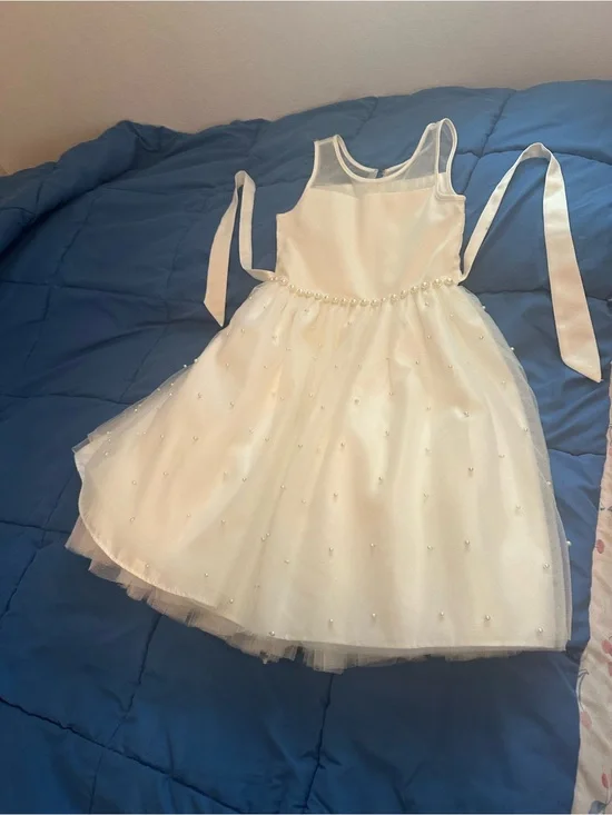 American Princess Ivory-White Pearl Accent Party Dress