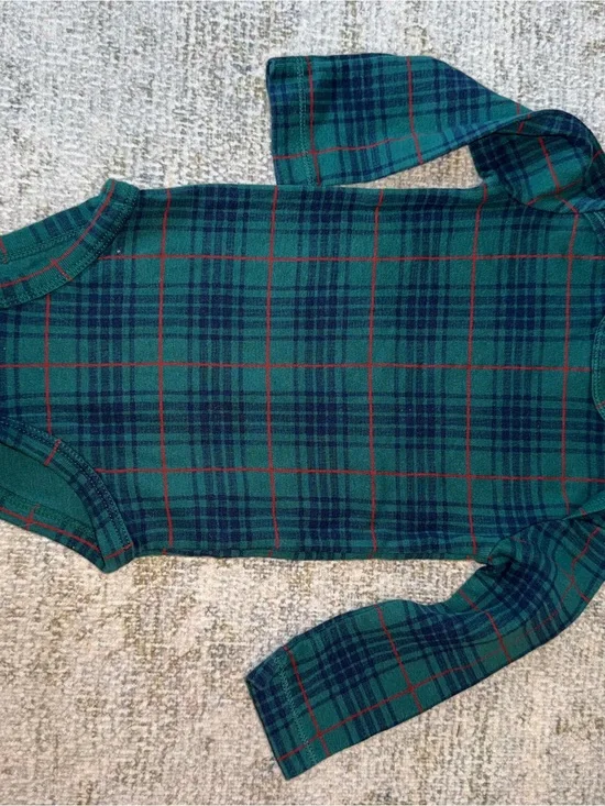 Carter's Green and Navy Plaid Bodysuit with Red‎ Accents