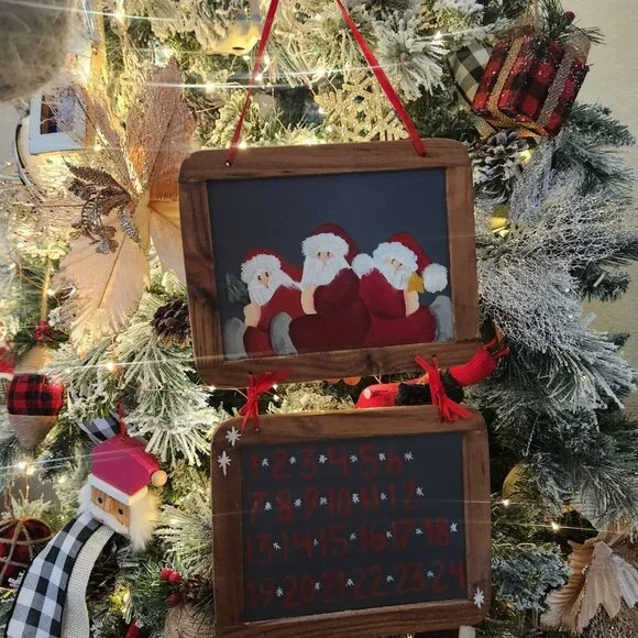 Vintage Handmade Santa Advent Calendar countdown Wood‎ Hand Paint