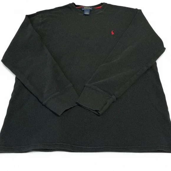 Polo Ralph Lauren Waffle Knit Long Sleeve Shirt Black Red‎ Pony Logo Men L