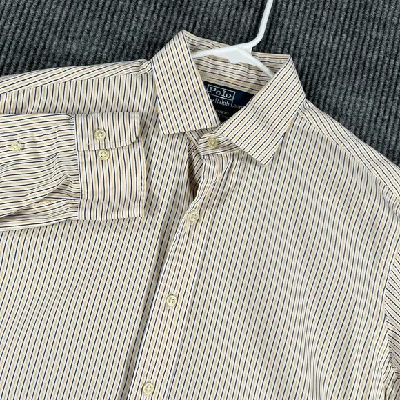 Polo Ralph Lauren Shirt Mens 16 Blue Yellow Striped Long Sleeve Button Up Regent