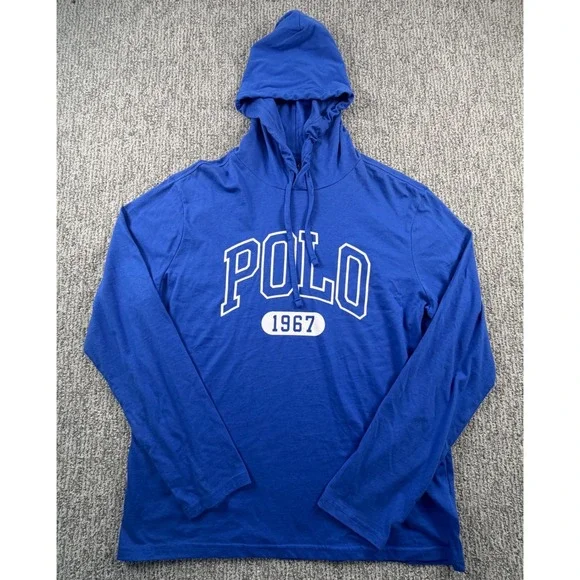 Polo Ralph Lauren Hoodie Mens Medium Blue Graphic 1967 Long Sleeve T-Shirt