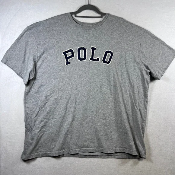 Polo Ralph Lauren Mens 3XB Big & Tall T-Shirt Gray Navy Blue Applique Logo Tee
