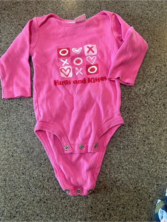 Hugs and Kisses Pink Long-Sleeve Baby One-Piece