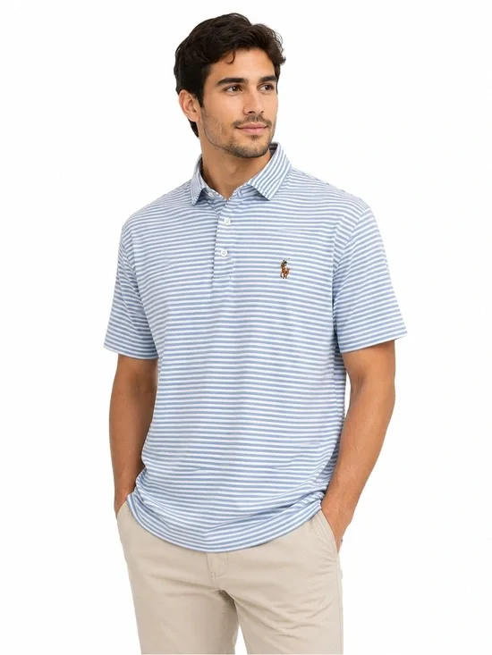 Polo by Ralph Lauren Light Blue and White Striped Polo Shirt