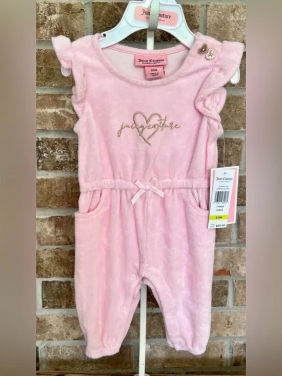 Juicy Couture Baby Girls Pink French Terry Romper One Piece Size 3-6M