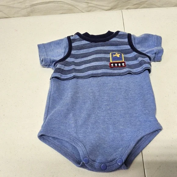 Okie Dokie‎ Bodysuit Baby 6-9 Months Blue Striped Airplane Vintage 90s Short Sl