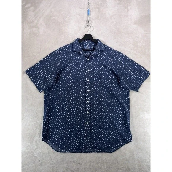 Polo Ralph Lauren Seersucker Camp Shirt Mens XLT Blue Geometric Short Sleeve