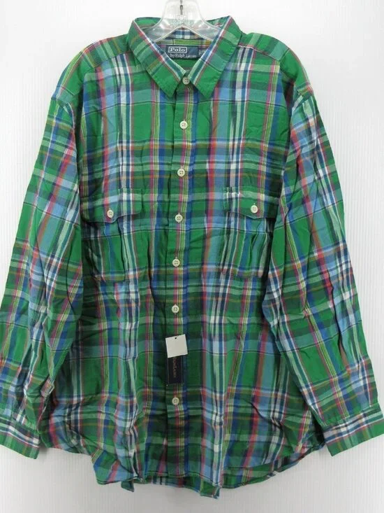 Polo Ralph Lauren Shirt 2XB Big Flannel Plaid Button Up Flap Pockets