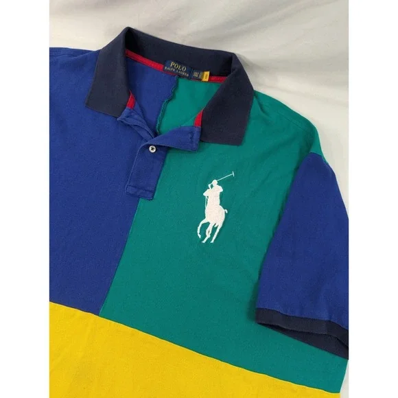 Polo Ralph Lauren Polo Shirt Mens 3XLT Multi Color Block Big Pony Rugby Casual